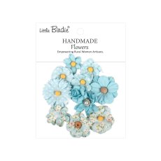 CR110158 Little Birdie Handmade Printed Paper Flowers  Mira Blue Symphony -10pcs