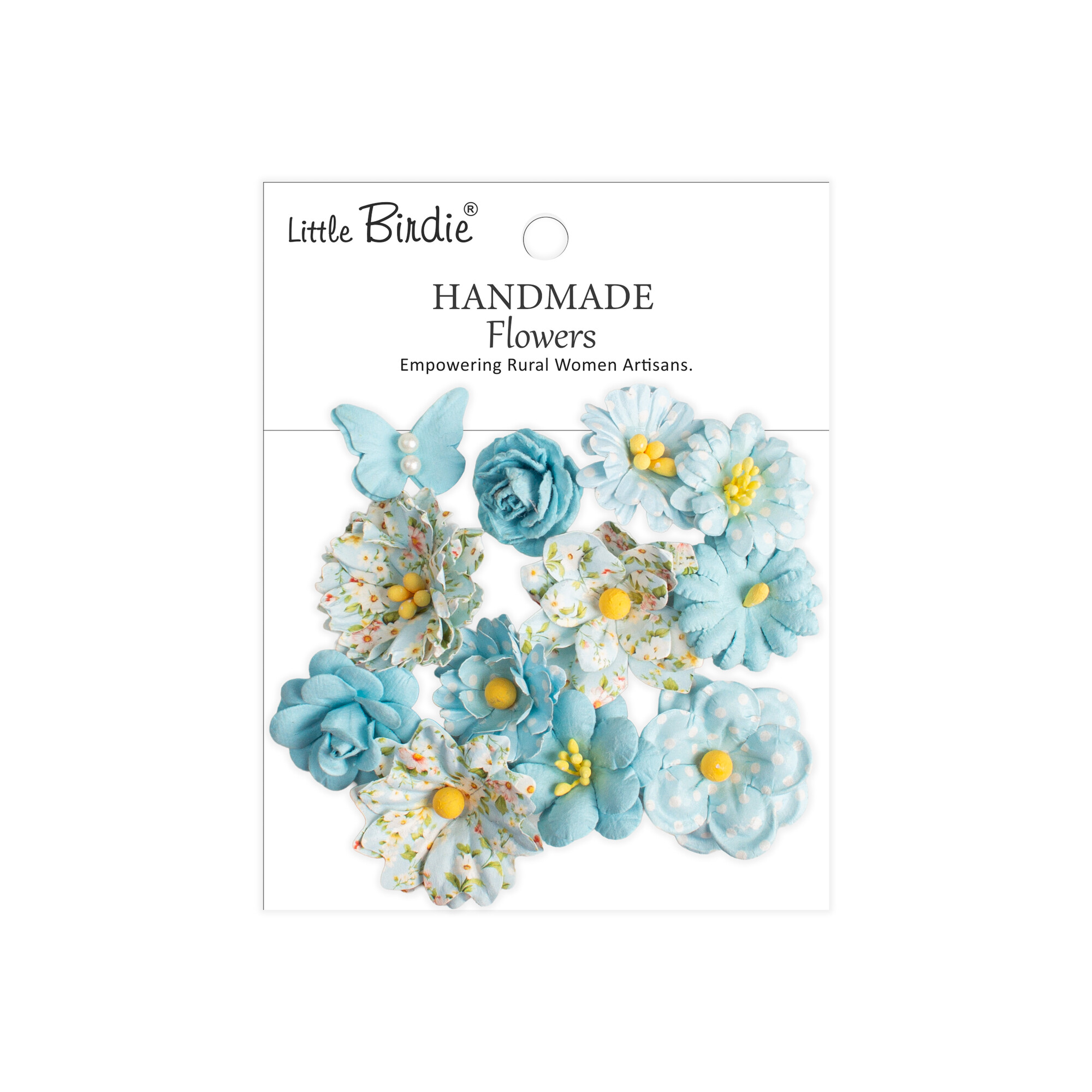 CR110161 Little Birdie Handmade Printed Paper Flowers Jasper Blue Symphony -12pcs