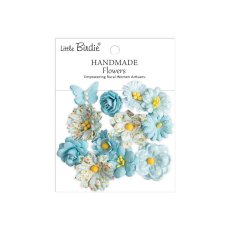 CR110161 Little Birdie Handmade Printed Paper Flowers  Jasper Blue Symphony -12pcs