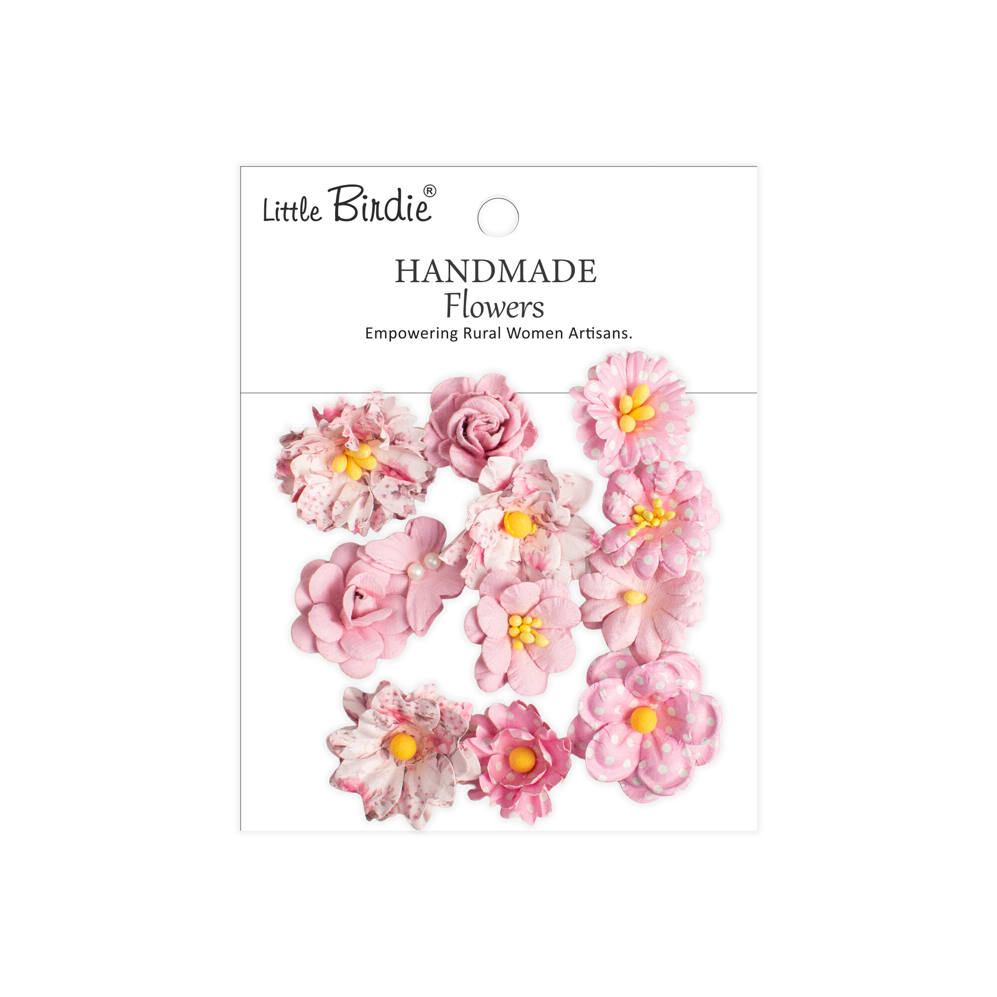 CR110162 Little Birdie Handmade Printed Paper Flowers Jasper Pink Symphony -12pcs