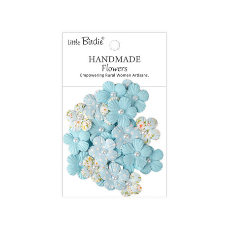 CR110505 Little Birdie Handmade Printed Paper Flowers Polly Blue Symphony 25pcs