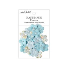 CR110505 Little Birdie Handmade Printed Paper Flowers Polly Blue Symphony  25pcs