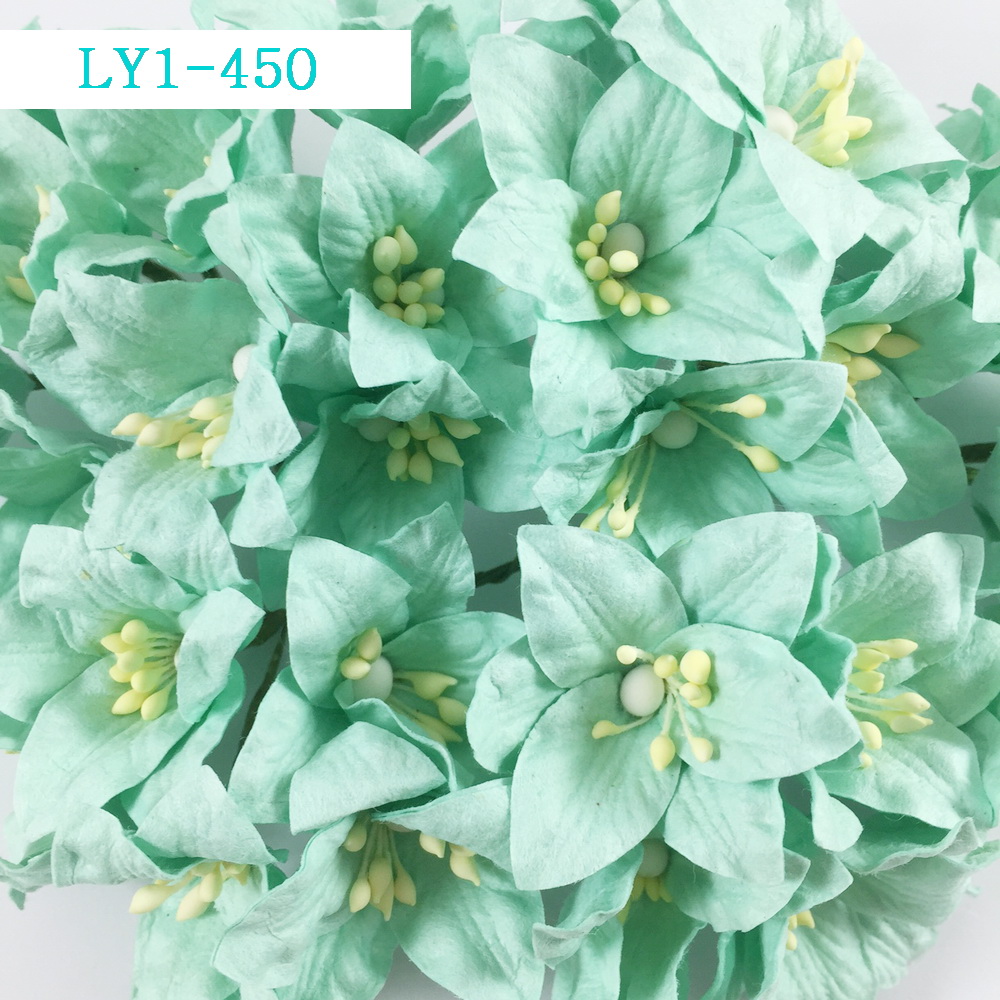LY1-450 SOLID AQUA BLUE Lily Paper Flowers - 5pcs
