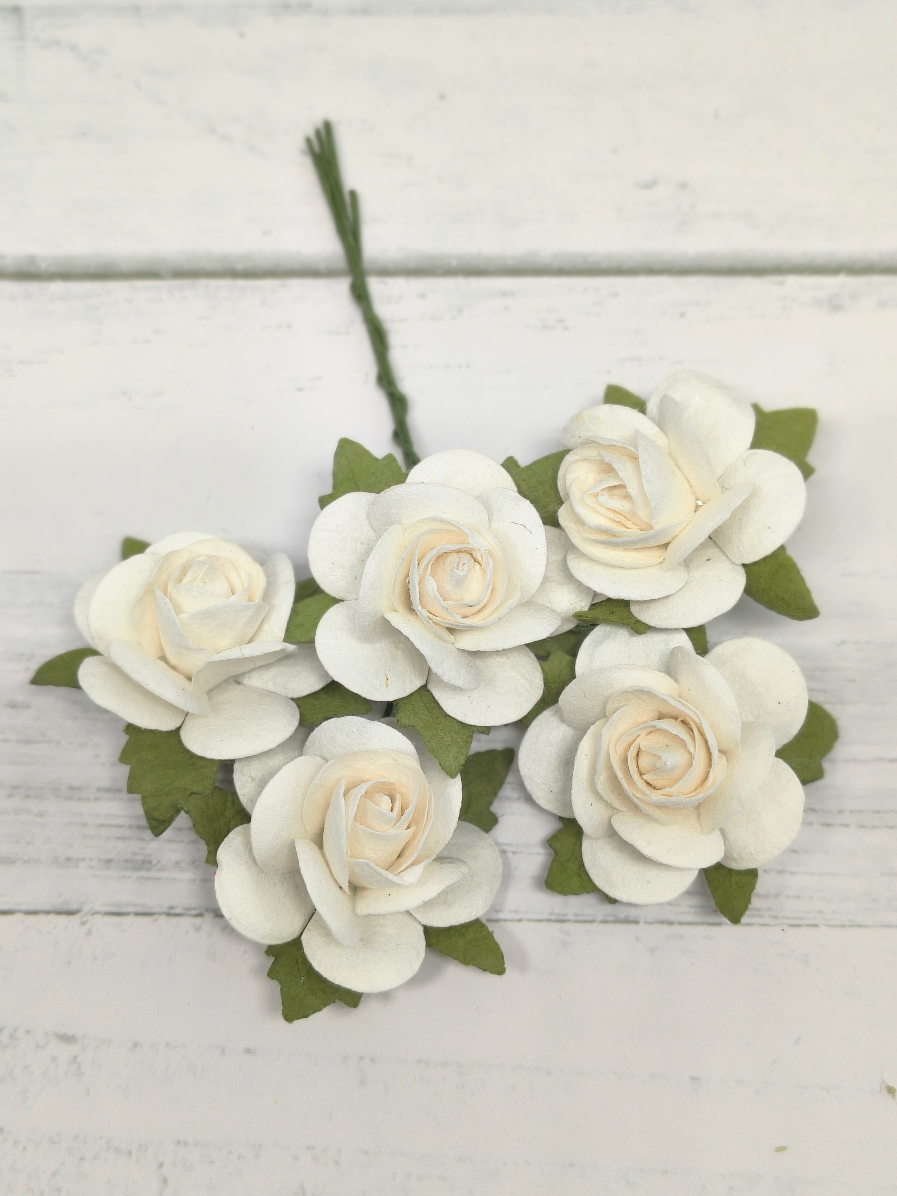OR-R6-1 Open Roses I am Roses Paper Flowers - WHITE-5pcs