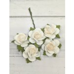 OR-R6-1 Open Roses I am Roses Paper Flowers - WHITE-5pcs