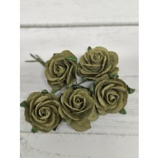 OR-R6-10 Open Roses I am Roses Paper Flowers -  KHAKI GREEN-5pcs