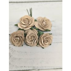 OR-R6-11 Open Roses I am Roses Paper Flowers -  BEIGE5pcs