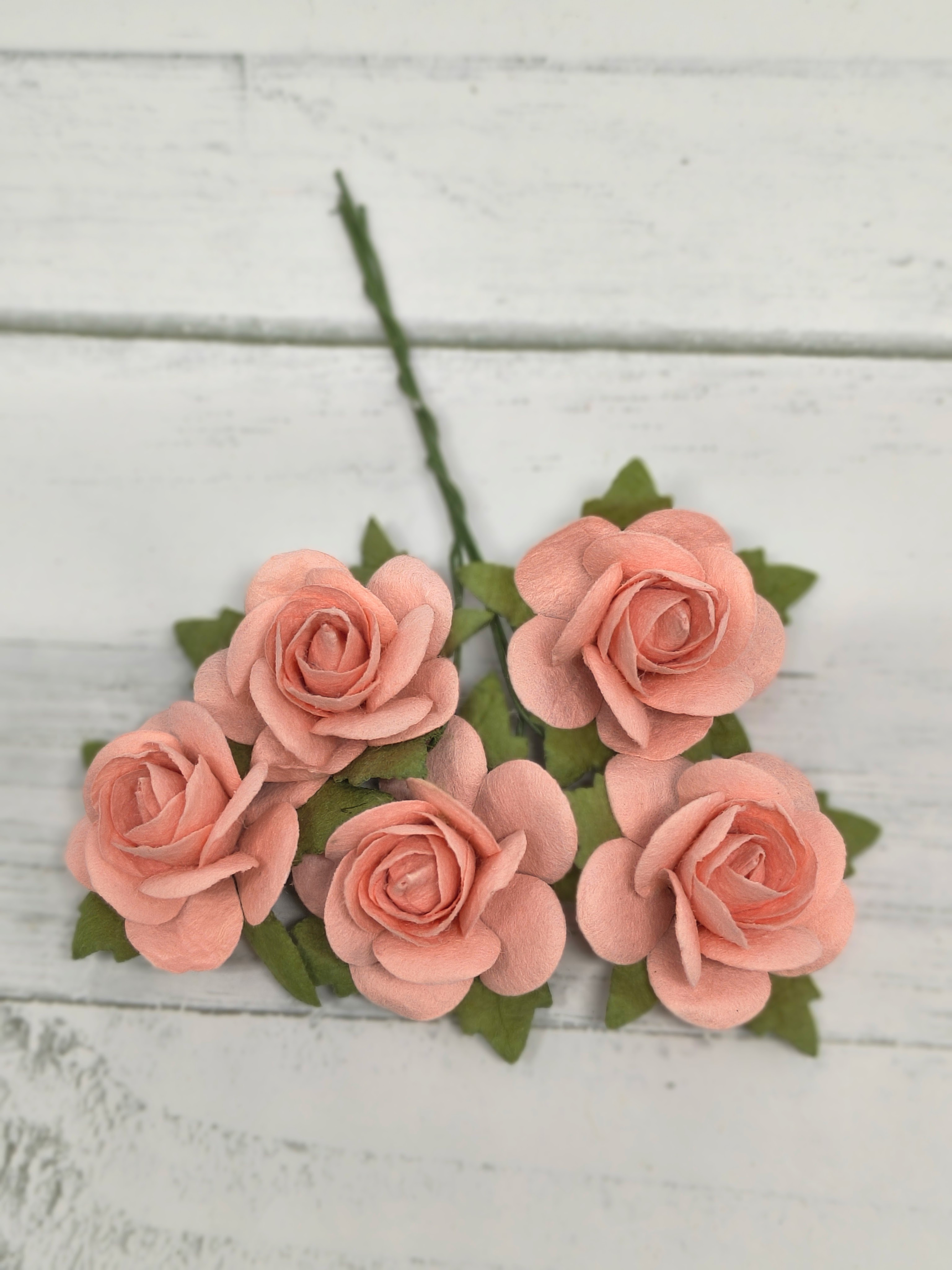 OR-R6-12 Open Roses I am Roses Paper Flowers - CORAL-5pcs