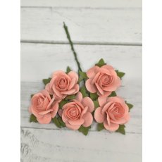 OR-R6-12 Open Roses I am Roses Paper Flowers - CORAL-5pcs