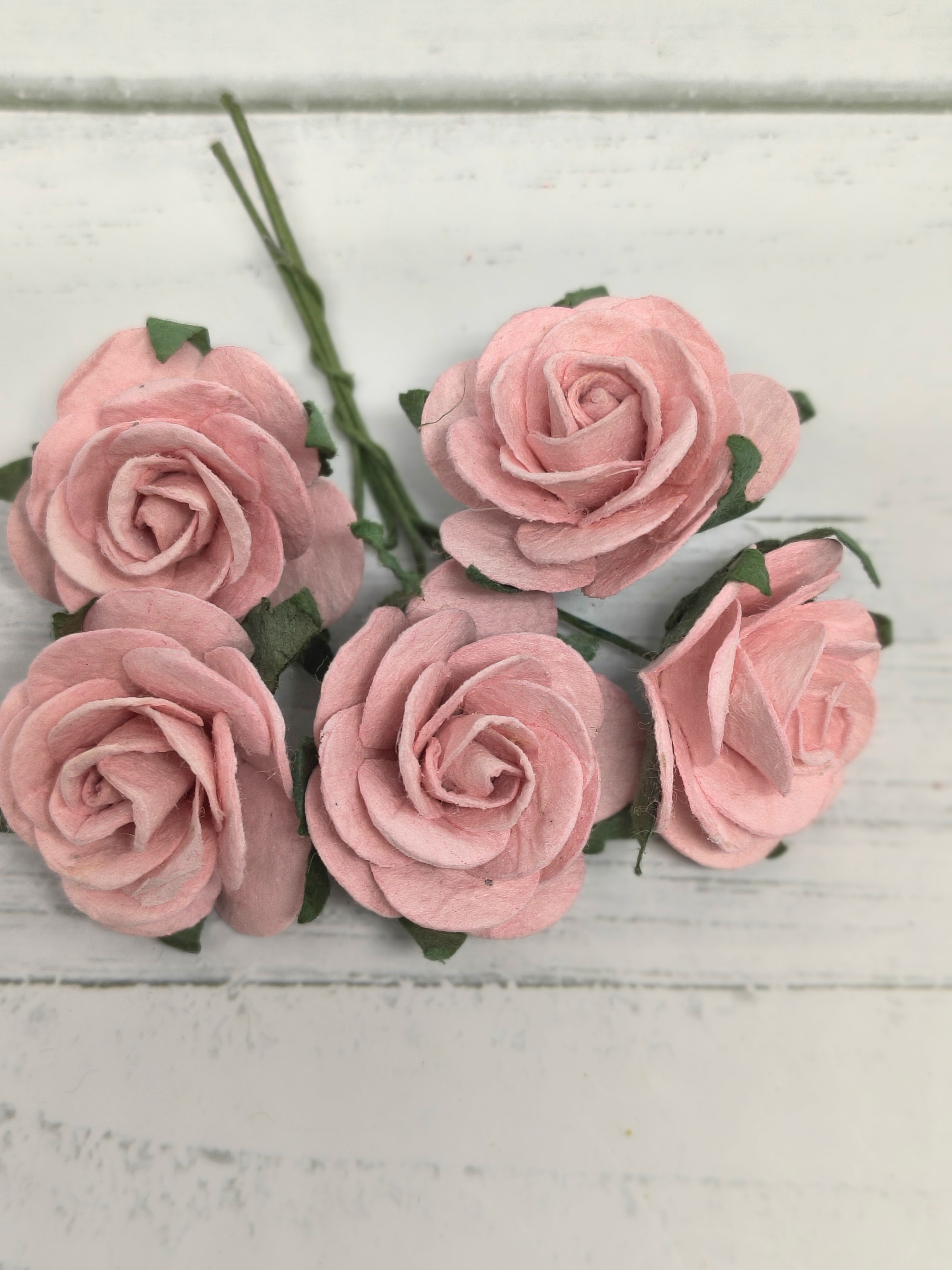 OR-R6-14 Open Roses I am Roses Paper Flowers -PALE PINK- brudny róż-5pcs