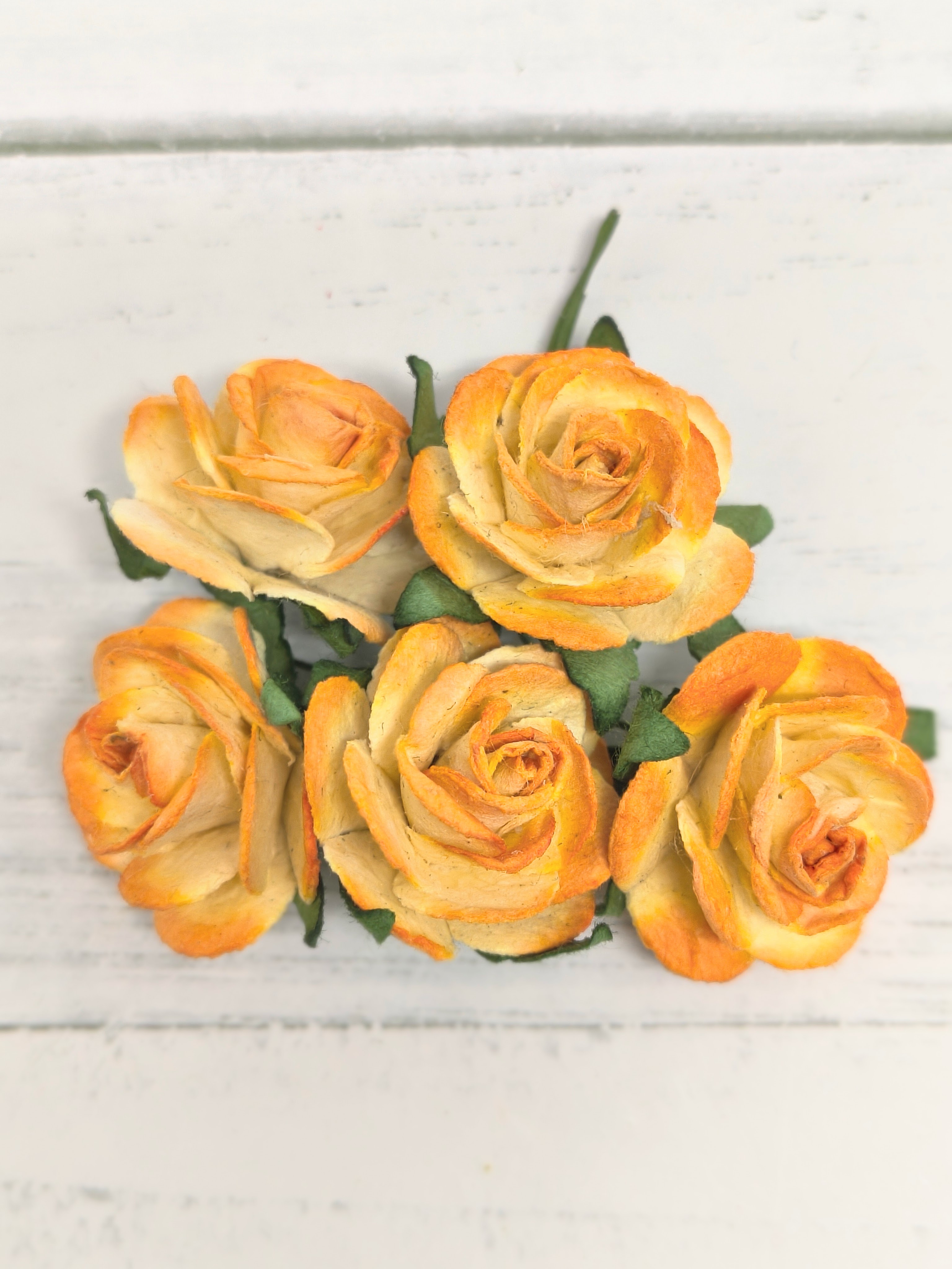 OR-R6-15 Open Roses I am Roses Paper Flowers -TEA ORANGE 5pcs