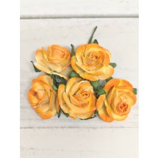OR-R6-15 Open Roses I am Roses Paper Flowers -TEA ORANGE 5pcs