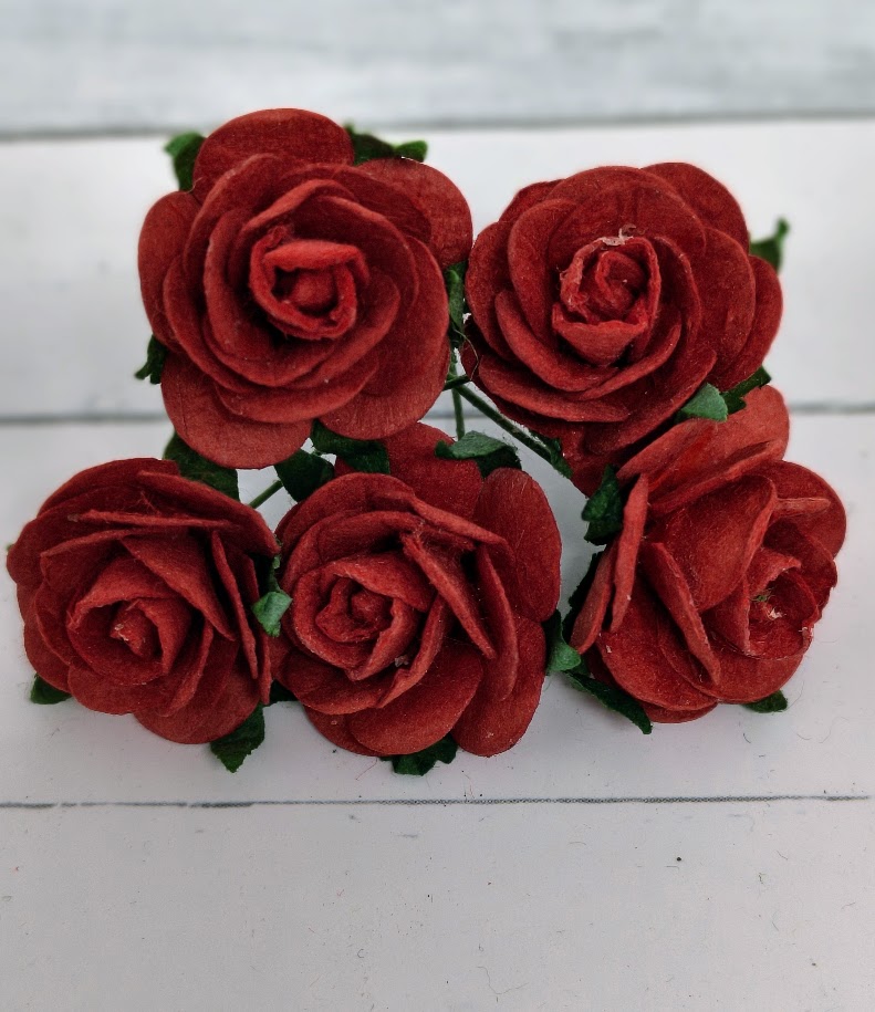 OR-R6-17 Open Roses I am Roses Paper Flowers -RED 5pcs