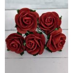 OR-R6-17 Open Roses I am Roses Paper Flowers -RED 5pcs