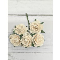 OR-R6-2 Open Roses I am Roses Paper Flowers -ECRU-5pcs