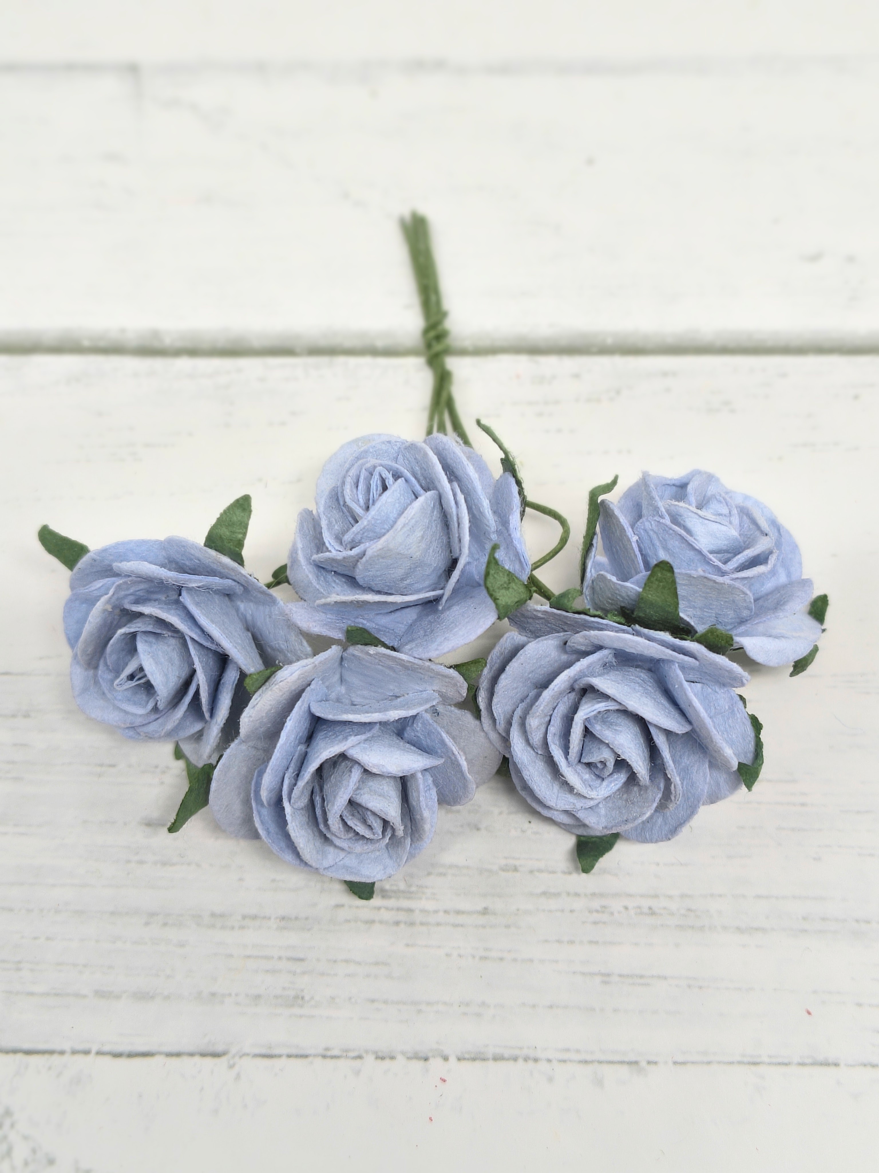 OR-R6-3 Open Roses I am Roses Paper Flowers -BABY BLUE-5pcs