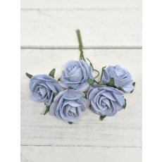 OR-R6-3 Open Roses I am Roses Paper Flowers -BABY BLUE-5pcs