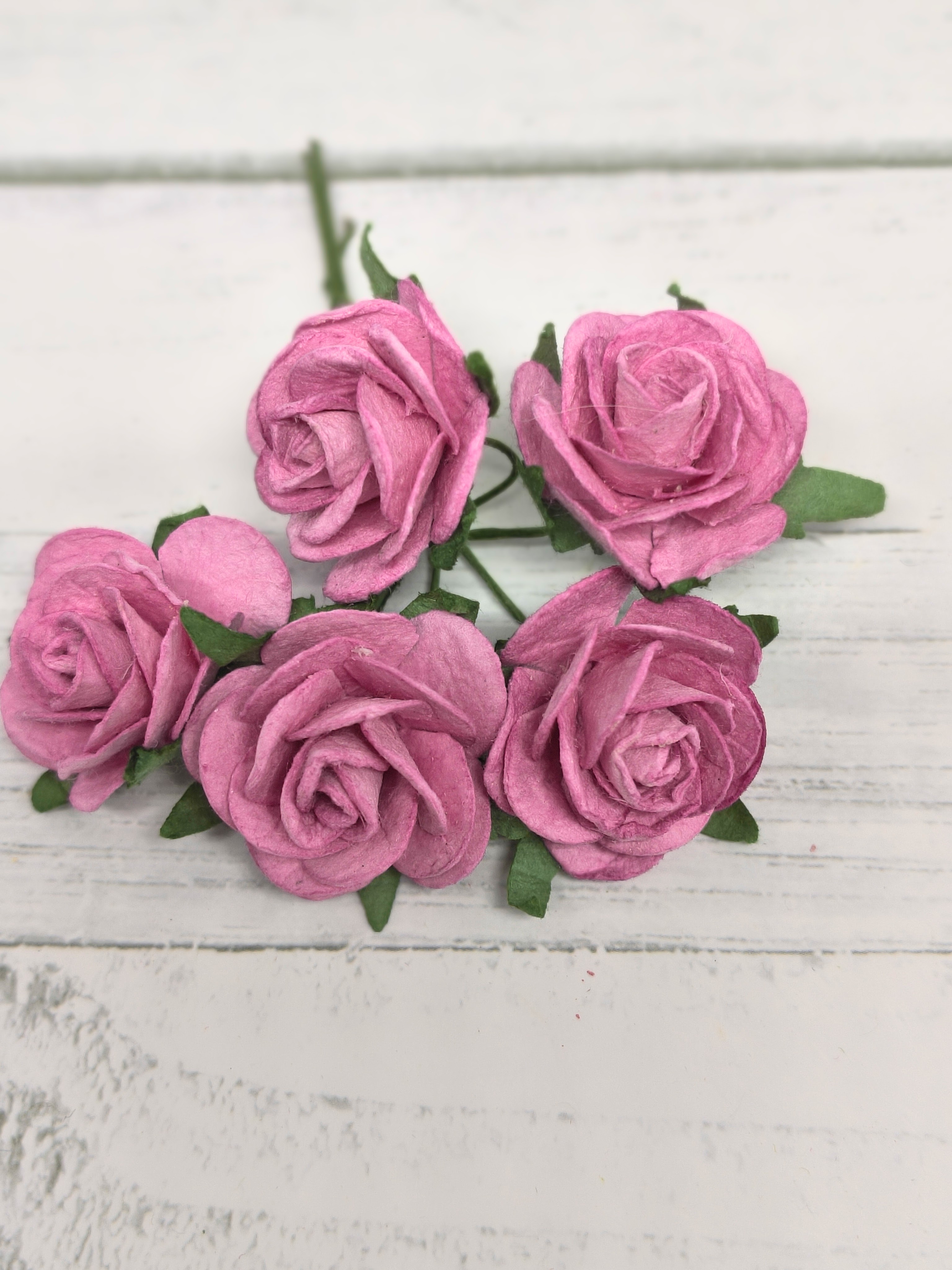 OR-R6-5 Open Roses I am Roses Paper Flowers -PINK-5pcs