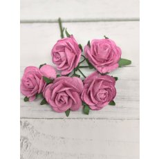 OR-R6-5 Open Roses I am Roses Paper Flowers -PINK-5pcs