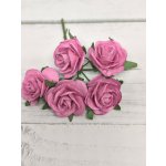 OR-R6-5 Open Roses I am Roses Paper Flowers -PINK-5pcs