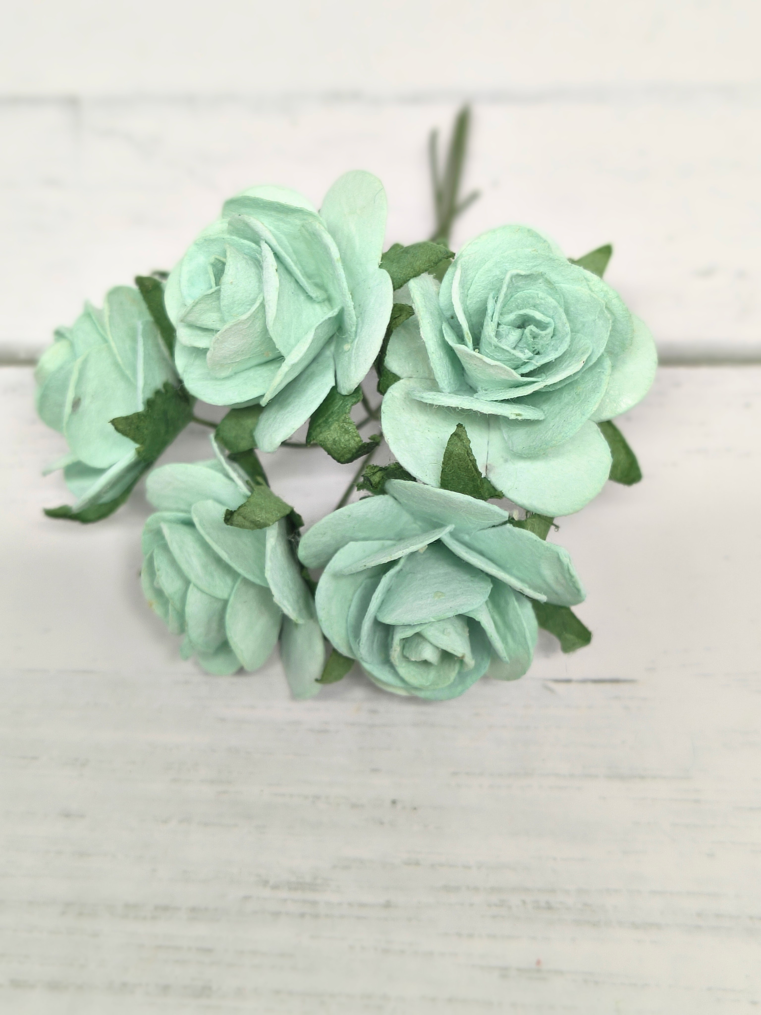 OR-R6-8 Open Roses I am Roses Paper Flowers - MINT GREEN-5pcs