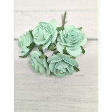 OR-R6-8 Open Roses I am Roses Paper Flowers -  MINT GREEN-5pcs
