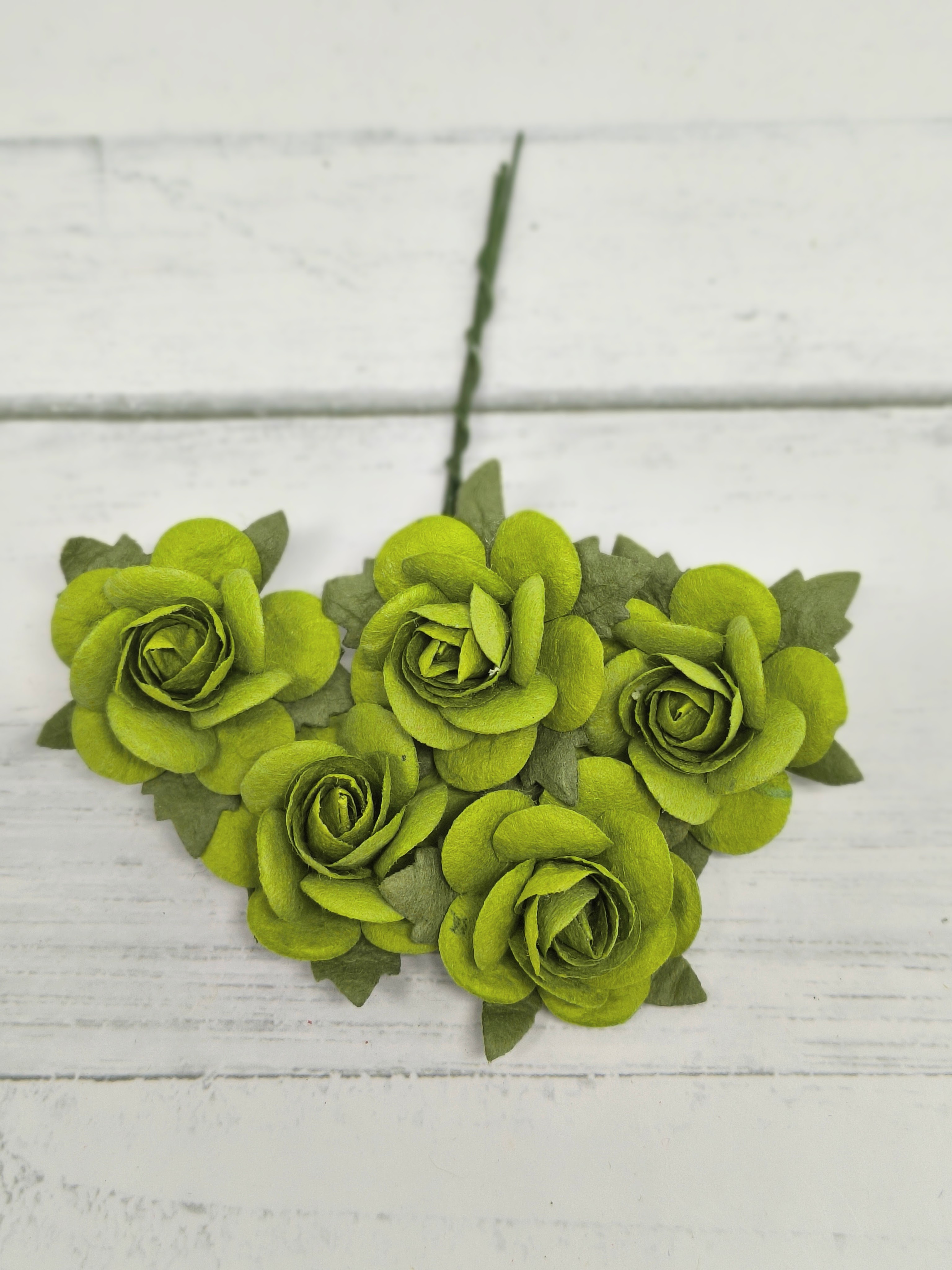 OR-R6-9 Open Roses I am Roses Paper Flowers - LIME GREEN-5pcs