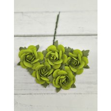 OR-R6-9 Open Roses I am Roses Paper Flowers -  LIME GREEN-5pcs