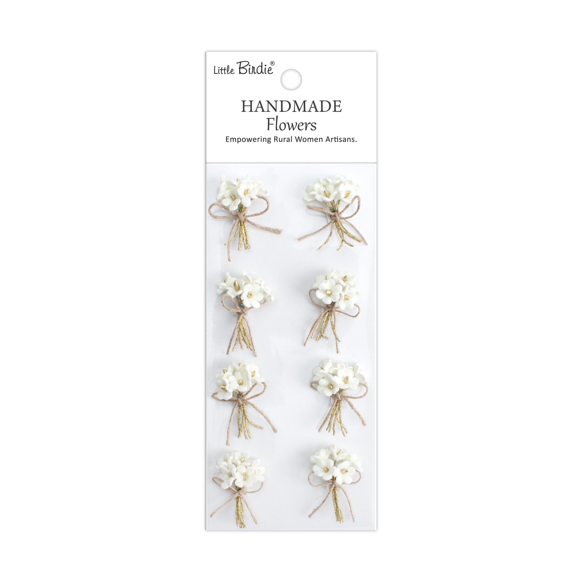 CR103266 Little Birdie Handmade Printed Paper Flowers Bouqet Ivory Pearl -8pcs