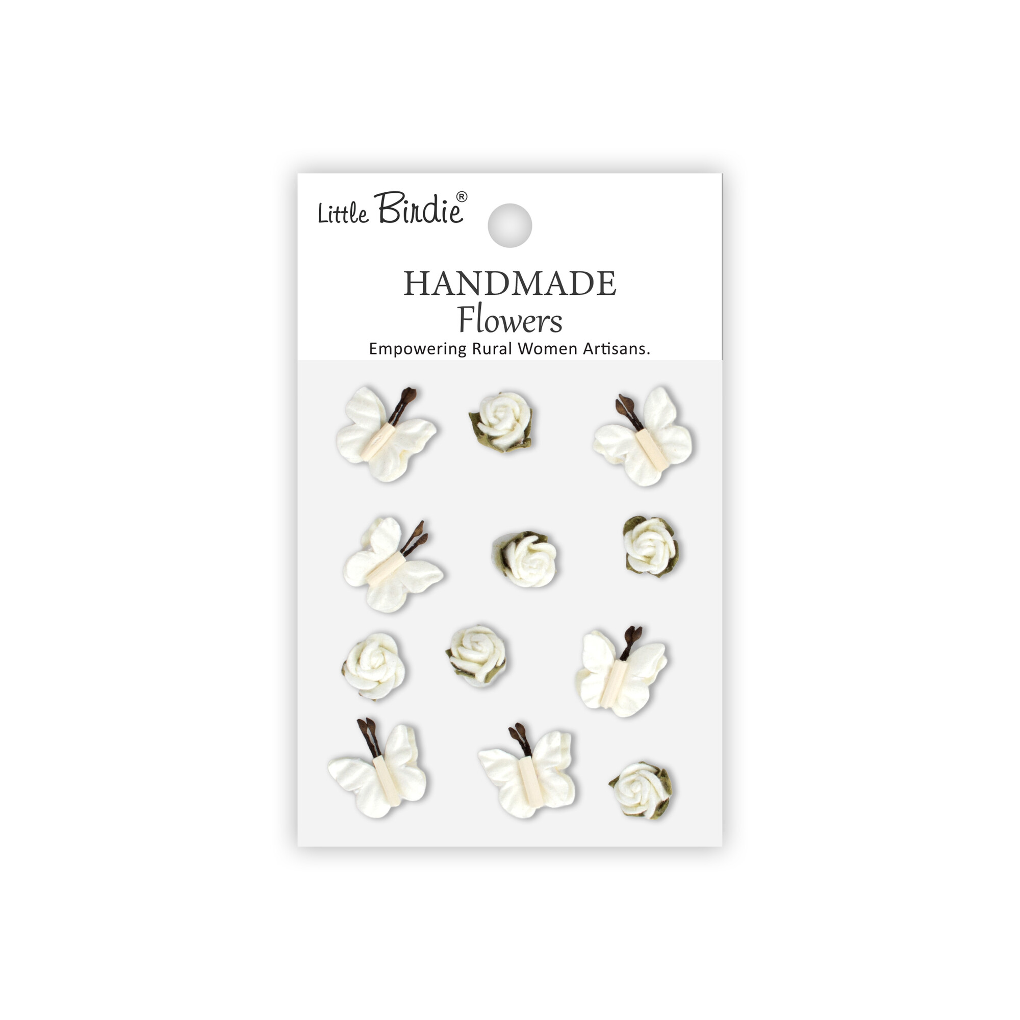 CR103304 Little Birdie Handmade Printed Paper Flowers Roses & Butterflies Ivory Pearl -12pcs