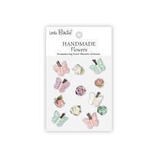 CR103307 Little Birdie Handmade Printed Paper Flowers Roses & Butterflies Fairy Garden -12pcs