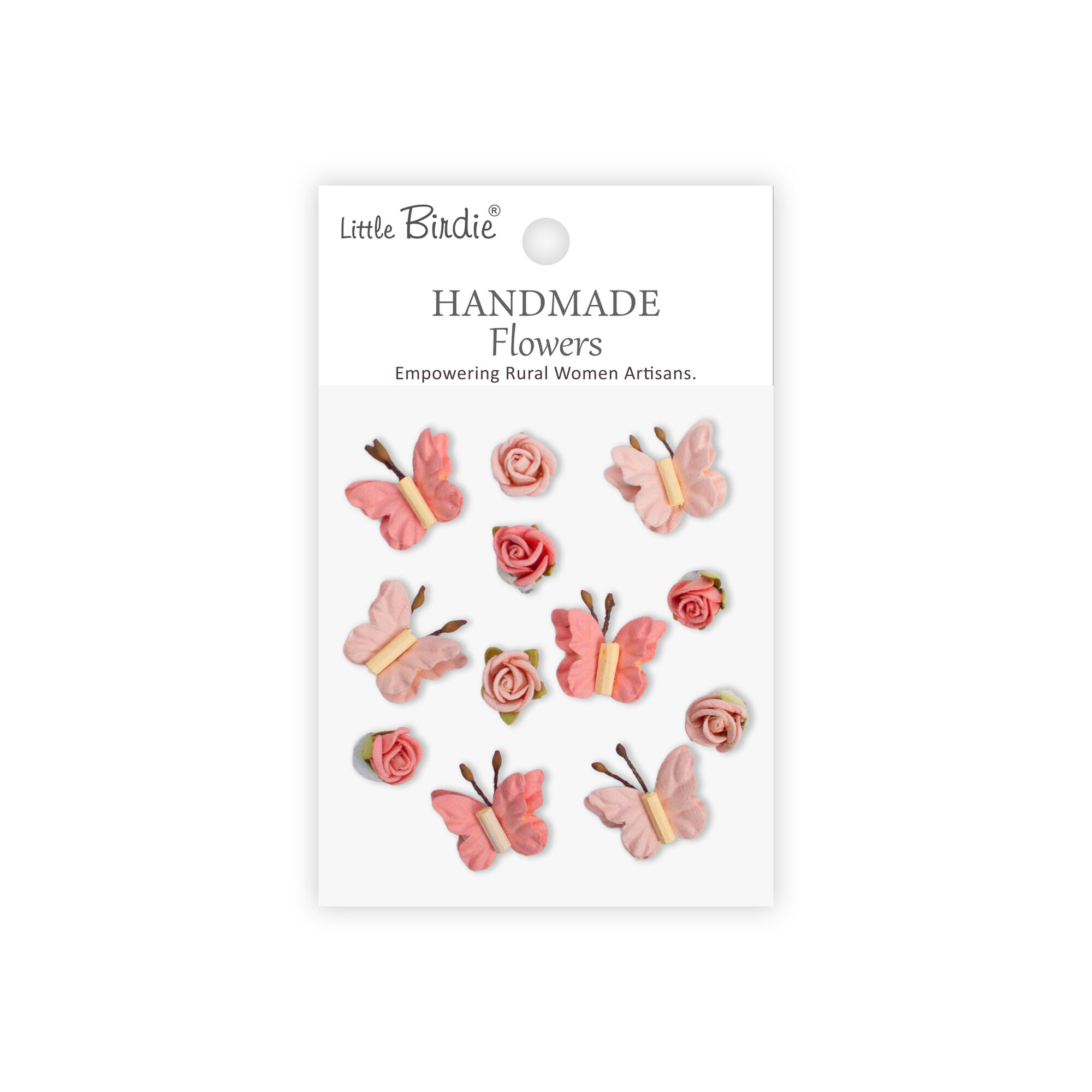 CR103308 Little Birdie Handmade Printed Paper Flowers Roses & Butterflies Pink Passion -12pcs