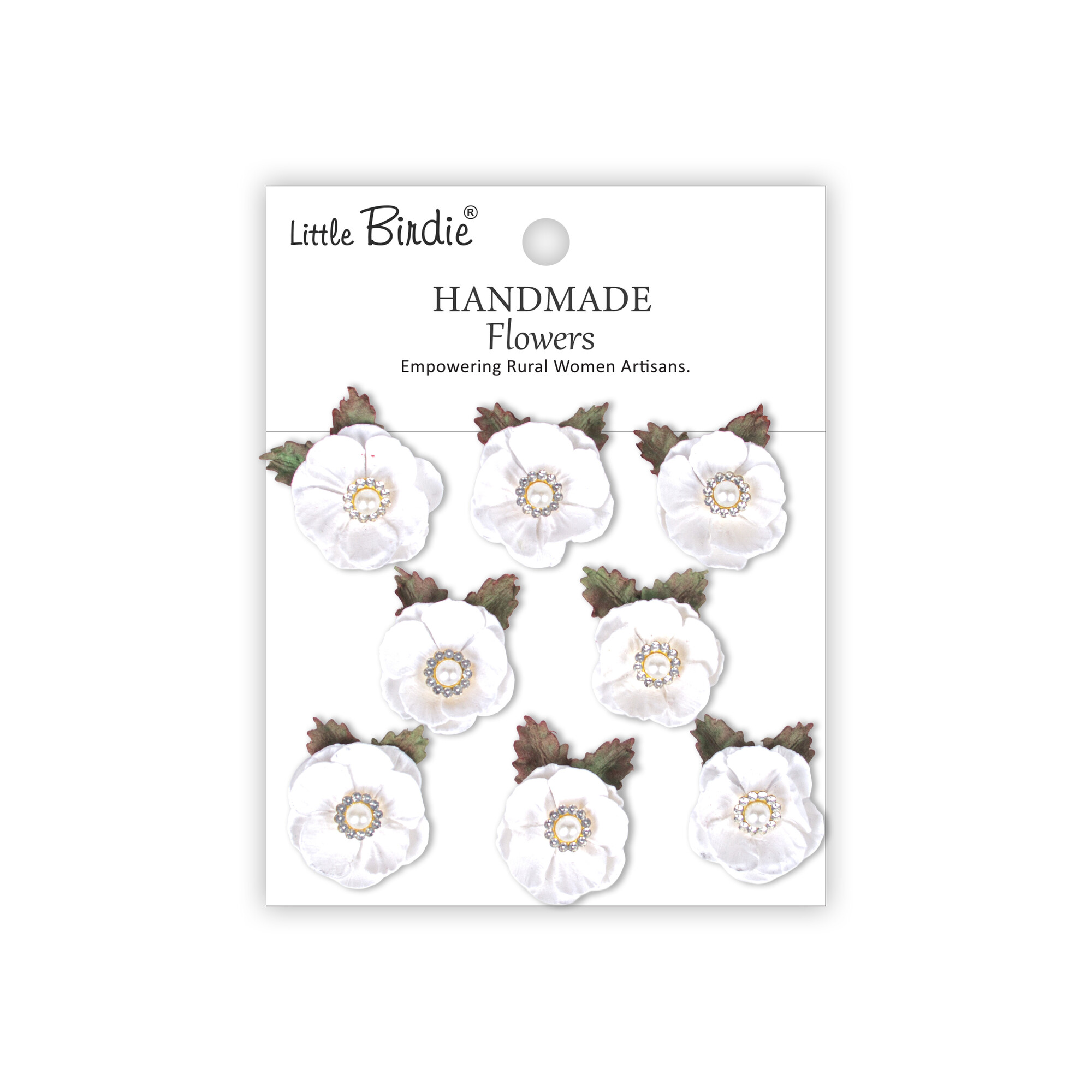 CR109910 Little Birdie Handmade Printed Paper Flowers Butter Cup Frosty White -8pcs