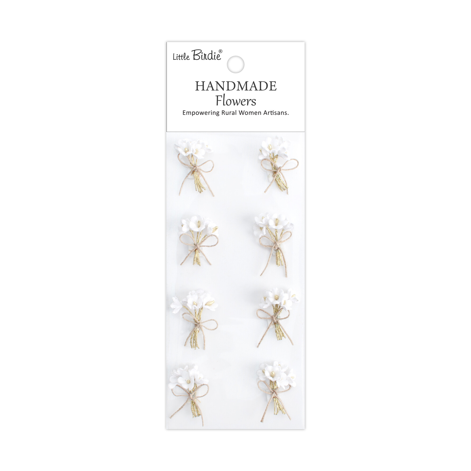 CR109968 Little Birdie Handmade Printed Paper Flowers Bouqet Frosty White -8pcs