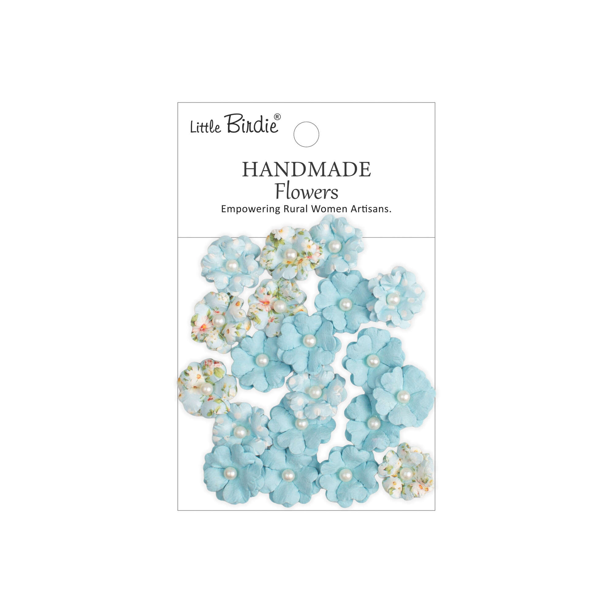 CR110146 Little Birdie Handmade Printed Paper Flowers Lucile Blue Symphony -20pcs