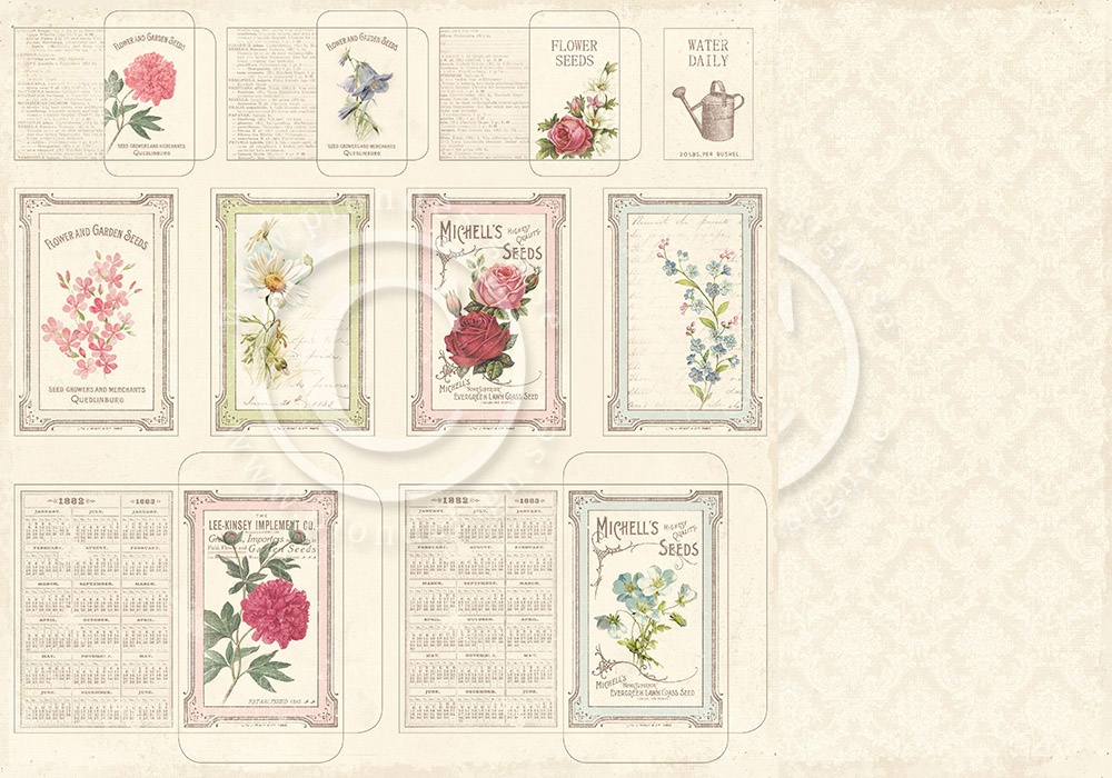 PD3608 Papier dwustronny Seed packets - Vintage Garden